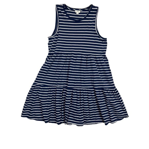 J.Crew‎ Dress Womens Medium Navy Blue White Striped Sleeveless Tiered Cotton - Picture 1 of 7